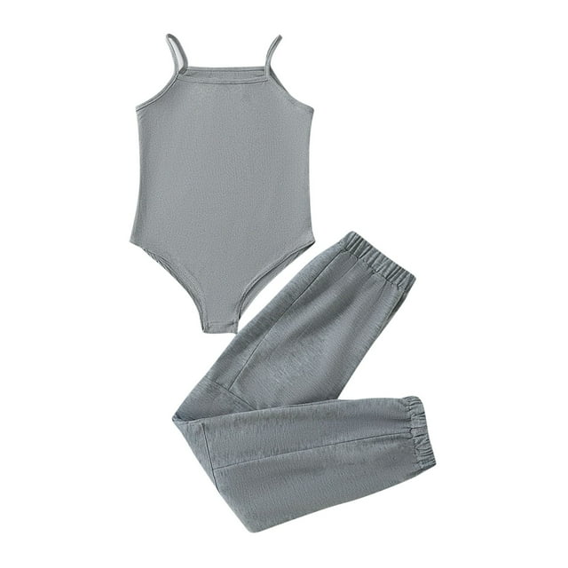 Zpanxa Ensembles pour Tout-Petites Filles Camisole Sans Manches à Col Rond et Ensemble Pantalon Long 11 Ans