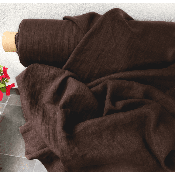 Premium Linen Fabric by the Yard – Dark Chocolate Brown – 150-170 GSM Medium Weight, 58" Wide – Soft, Pre-Washed Breathable Fabric for Sewing, Apparel, and Home Décor