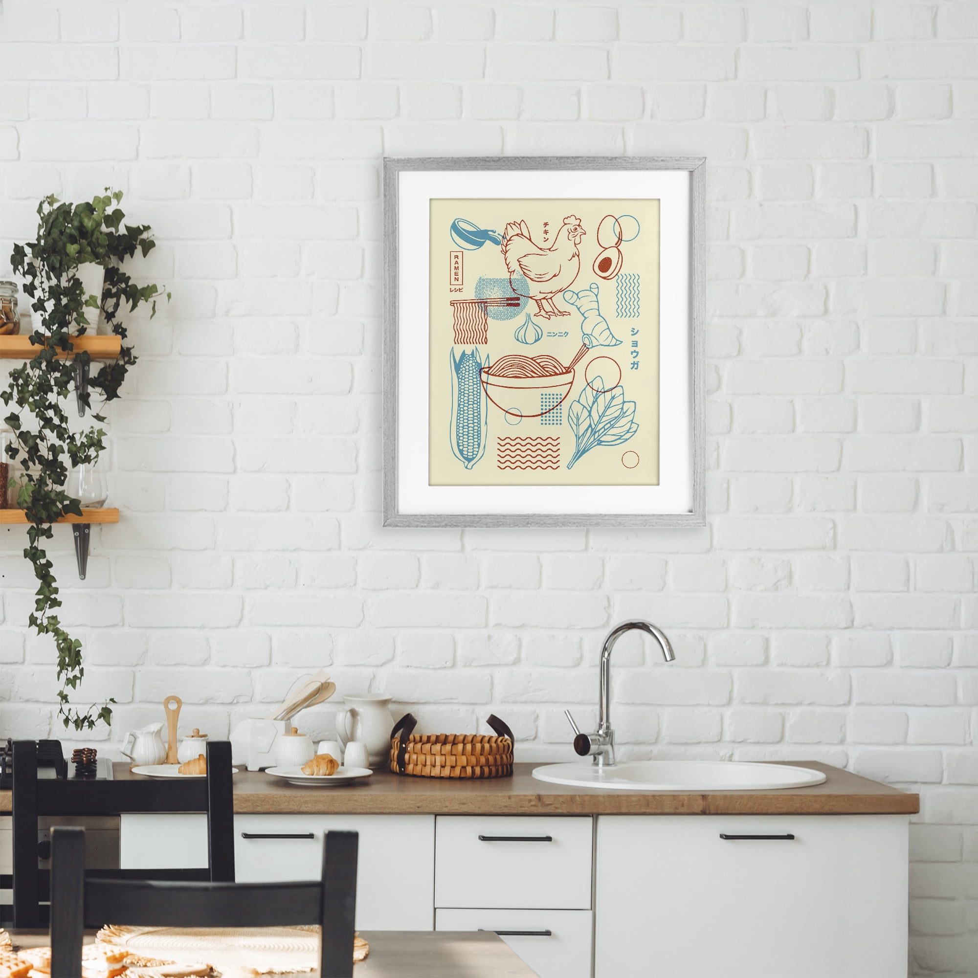 Stupell Industries Minimalist Ramen Ingredients Gray Framed Print Under Glass, design by Tobe Fonseca
