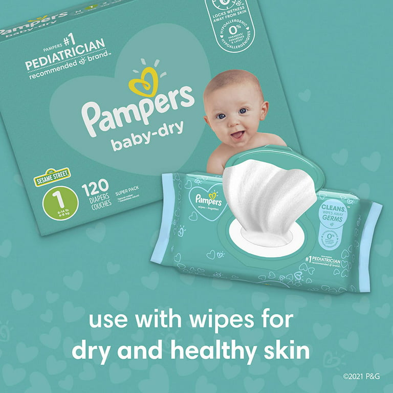 Pañales para recién nacido/talla 1 (8-14 libras), 252 unidades – Pañales  desechables Pampers Baby Dry con pañales talla 2, 234 unidades y tarjeta de