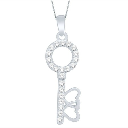 1/5 Carat T.W. Diamond Key Pendant, Crafted In 10kt White Gold, 18 Chain