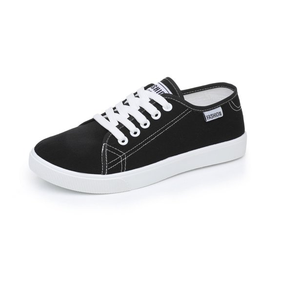 Women Low Top Canvas Sneakers, Lace Up Lightweight Casual Daily Walking Flat Fashion Shoes