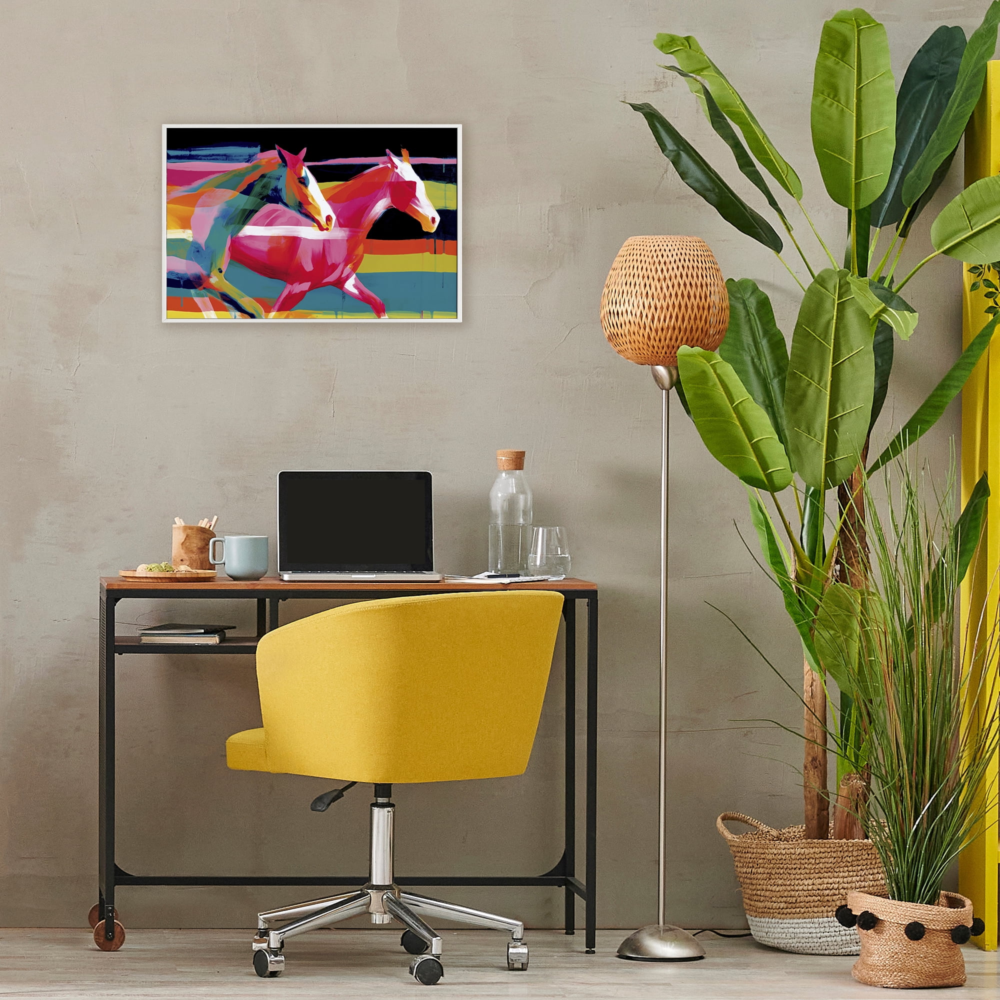 Stupell Industries Wild Horses Running Through Stripes White Framed Giclee Art, design by Chromatic Storm Studio