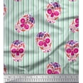 thumbnail image 1 of Soimoi Green Modal Satin Fabric Floral Skull & Stripe Print Fabric by Yard 42 Inch Wide, 1 of 3