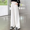 thumbnail image 5 of CPNG Girls Casual Pants Elastic High Waist Straight Wide Leg Pants with Frayed Edge Lightweight Breathable Streetwear Pants, 5 of 8