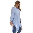 thumbnail image 3 of hirigin Women's Spring Autumn Long Shirt Solid Color Long Sleeve Irregular Hem Button Blouse, 3 of 9