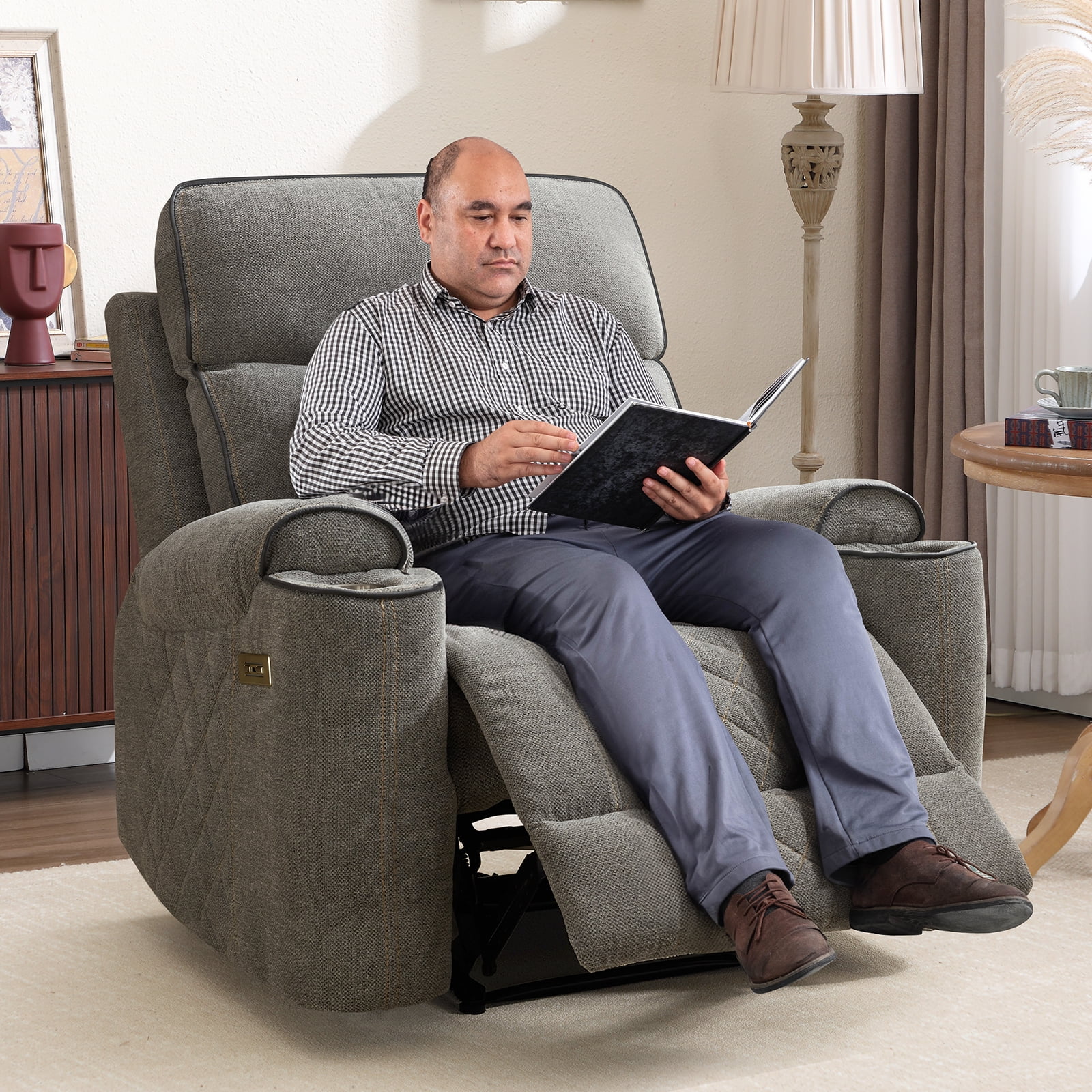Bonzy Home Electric Power Recliner with USB Ports and Cup Holders Home Theater Seating Reclining Chair