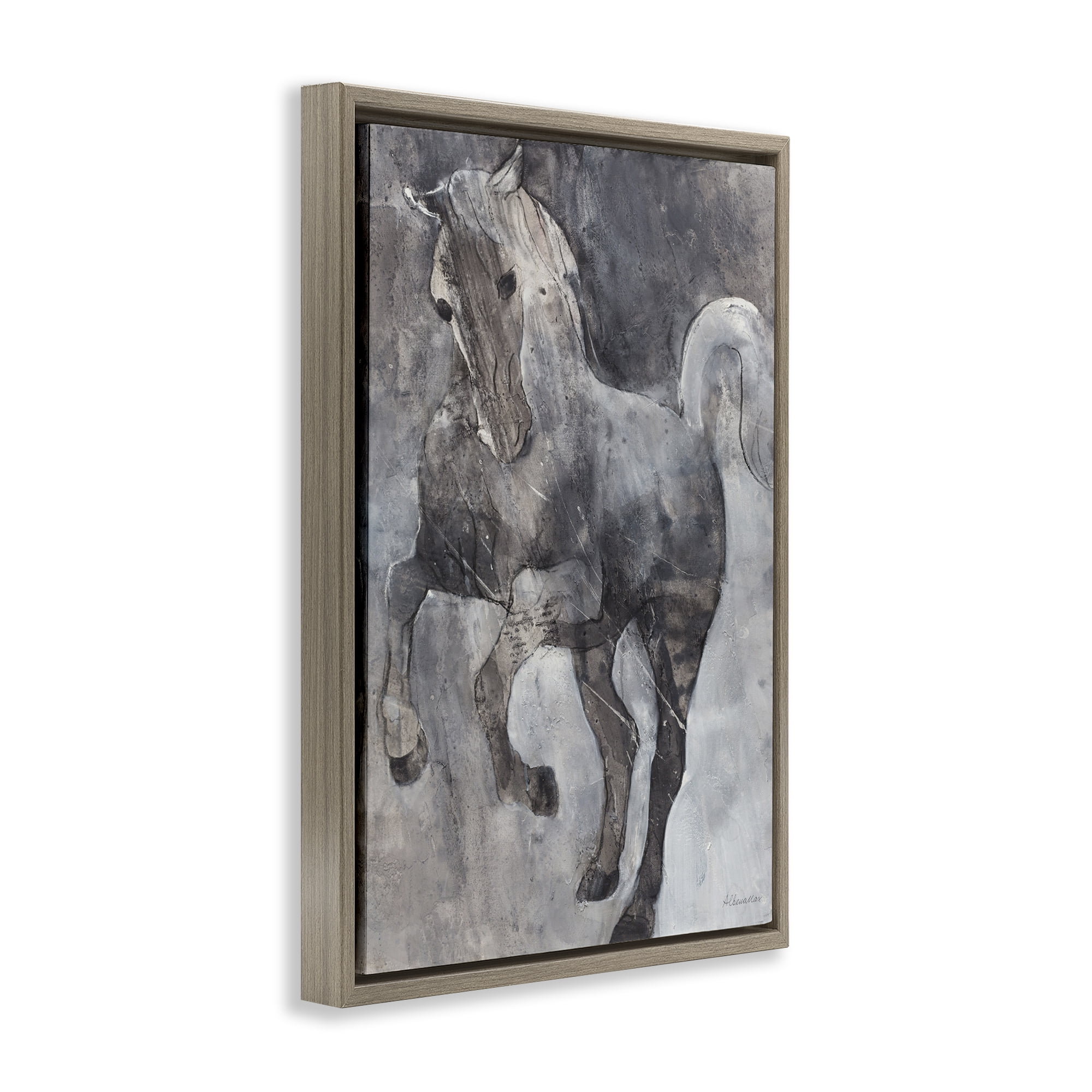 Stupell Industries Wind Dancer Stallion Animals & Insects Painting Brown Floater Framed Canvas Art Print Wall Art, 17 x 25