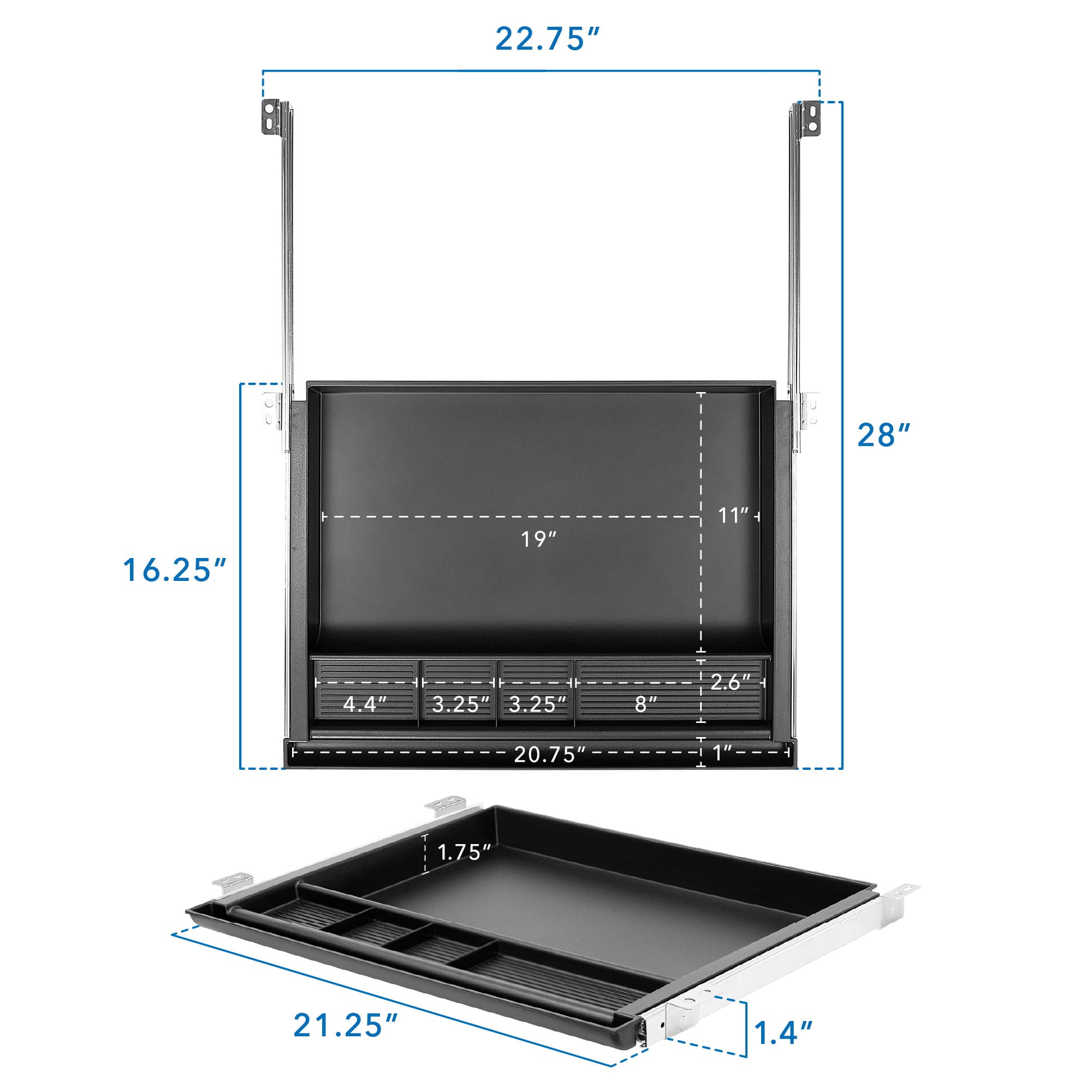 Mount-It! Large Under Desk Pencil Drawer | 28" Maximum Extension