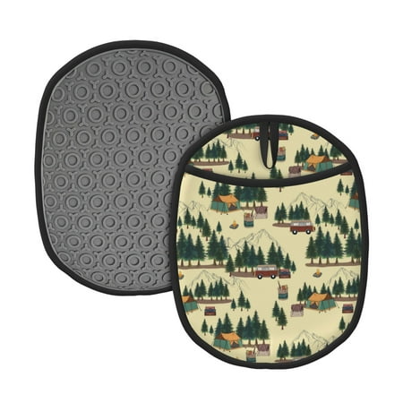 

Tebeau Camping Caravan 1 Print Silicone Pot Holders Multi-Purpose Hot Pads for Kitchen Trivets Potholders Oven Mitts for Baking Cooking Hot Dishes Pans Heat Resistant