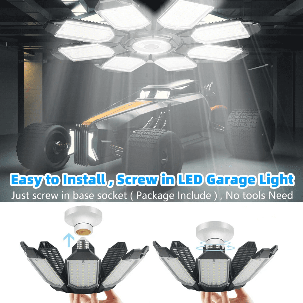 LED Garage Light 200W 20000LM, 8-Leaf Deformable LED Ceiling Light with E26/E27 Base, Adjustable Panels, Ultra Bright Shop Light for Garage, Basement, Workshop, Attic, Barn, Indoor Outdoor (3 Pack)