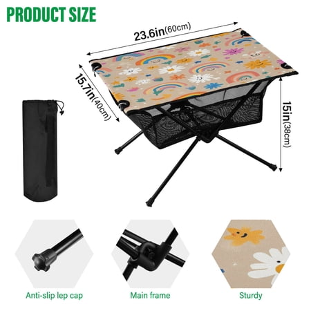 BZSMCE Camping Tables Simple Folding Table Rainbow Dream Pattern Size:23.6*15.7in