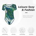 thumbnail image 4 of Pofeuu Peacock And Flowers Print Short Sleeve Body Suits Women Round Neck Bodysuits for Women Onesie Adult Set Body Suit-Small, 4 of 7