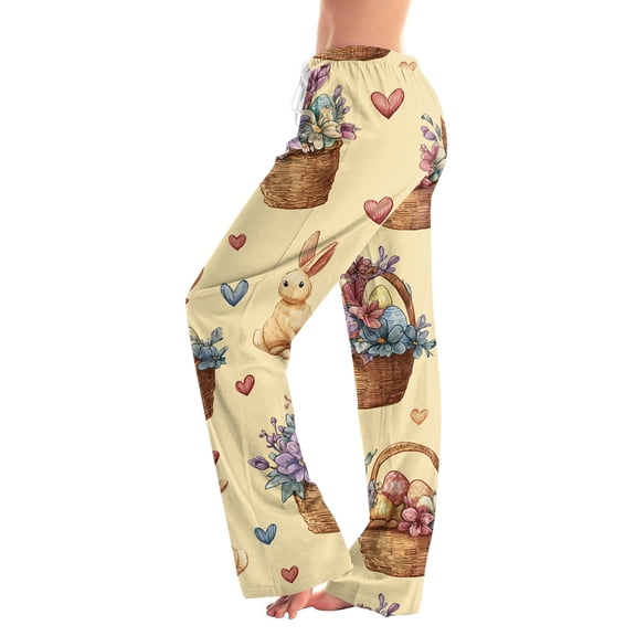 Fabrcox Easter Pajama Pants Women Cute Design Drawstring Straight Leg Womens Sleep Pants Egg Rabbit Hunt Print Holiday Womans Lounge Pants