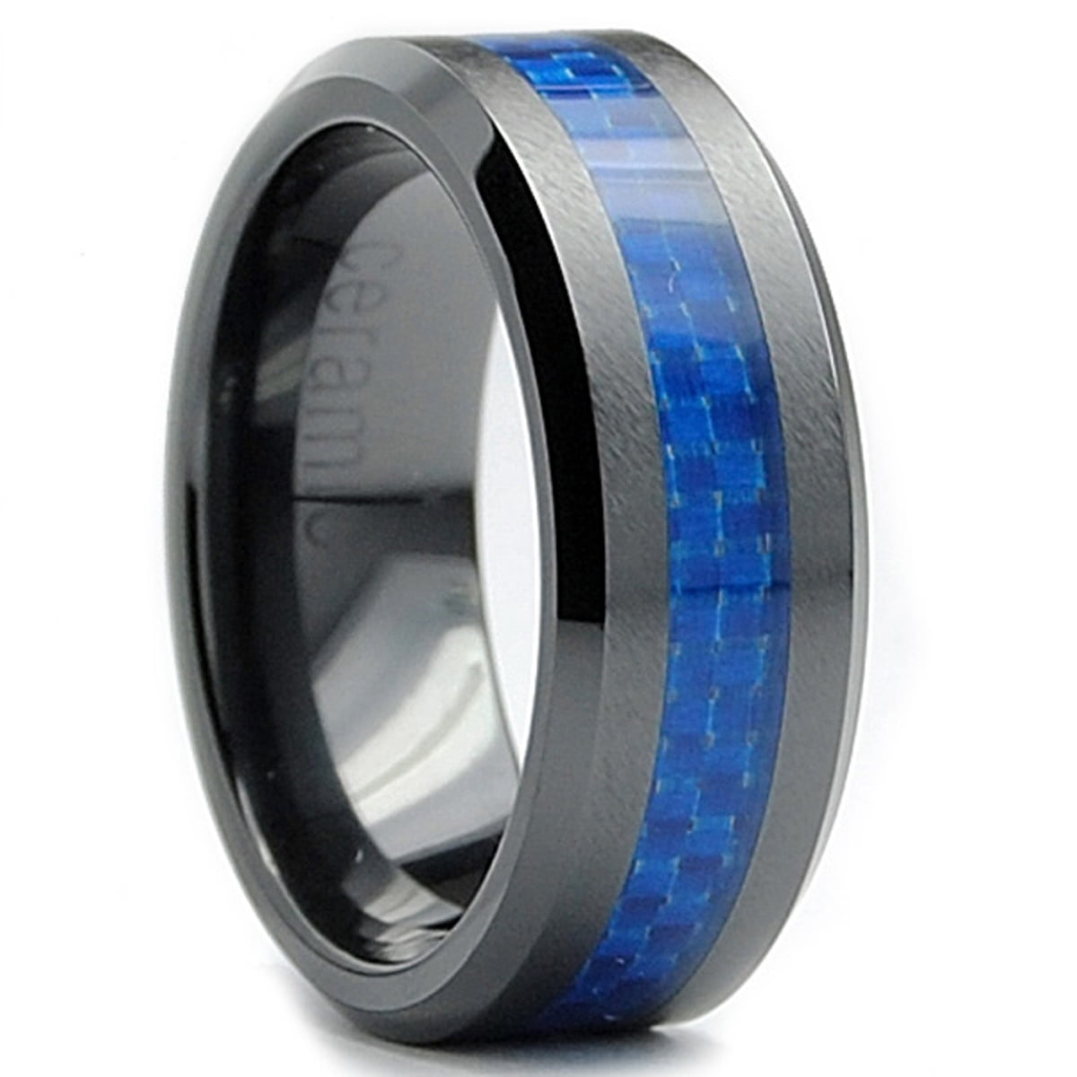 8MM Flat Top Men's Black Ceramic Ring Wedding Band With ...