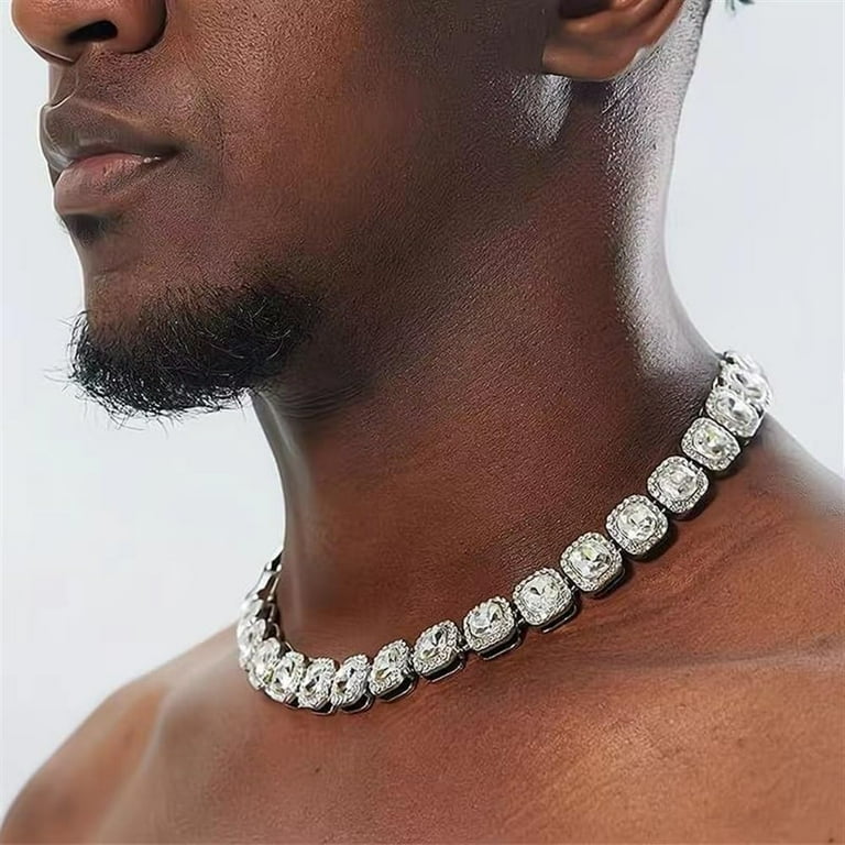 Iced Out 12mm Square Diamond Cuban Link Tennis Chain,Micro Pave