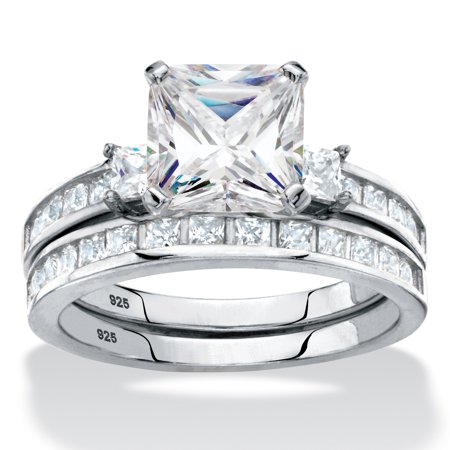 princess cut cubic zirconia halo 2 piece wedding ring set 359 tcw in platinum - 2 Piece Wedding Rings princess cut cubic zirconia halo 2 piece wedding ring set 359 tcw in platinum - 2 Piece Wedding Rings