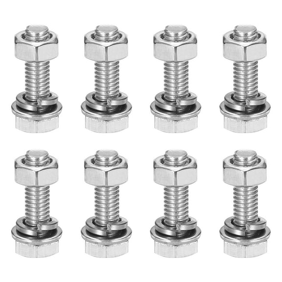 M6 x 20mm 304 Stainless Steel Hex Head Screws Bolts, Nuts, Flat & Lock Washers Assortment Kit, 8 Sets