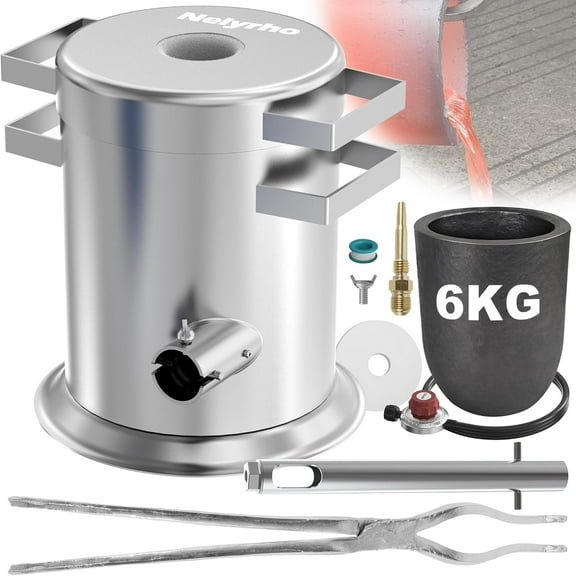 6KG Stainless Steel Propane Melting Furnace with Graphite Crucible Tongs - Perfect for Metal Casting and Scrap Smelting | Heat-Resistant SUS 304 Construction