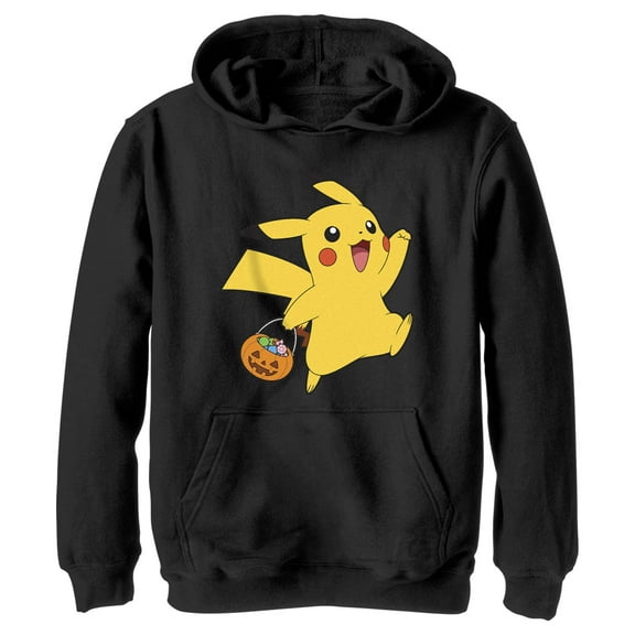 Boy's Pokemon Halloween Trick-or-Treating Pikachu Pull Over Hoodie Black X Large