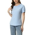 thumbnail image 4 of MODA NOVA Juniors 1950s Round Collar Short Sleeve Checked Tops Blue S, 4 of 5