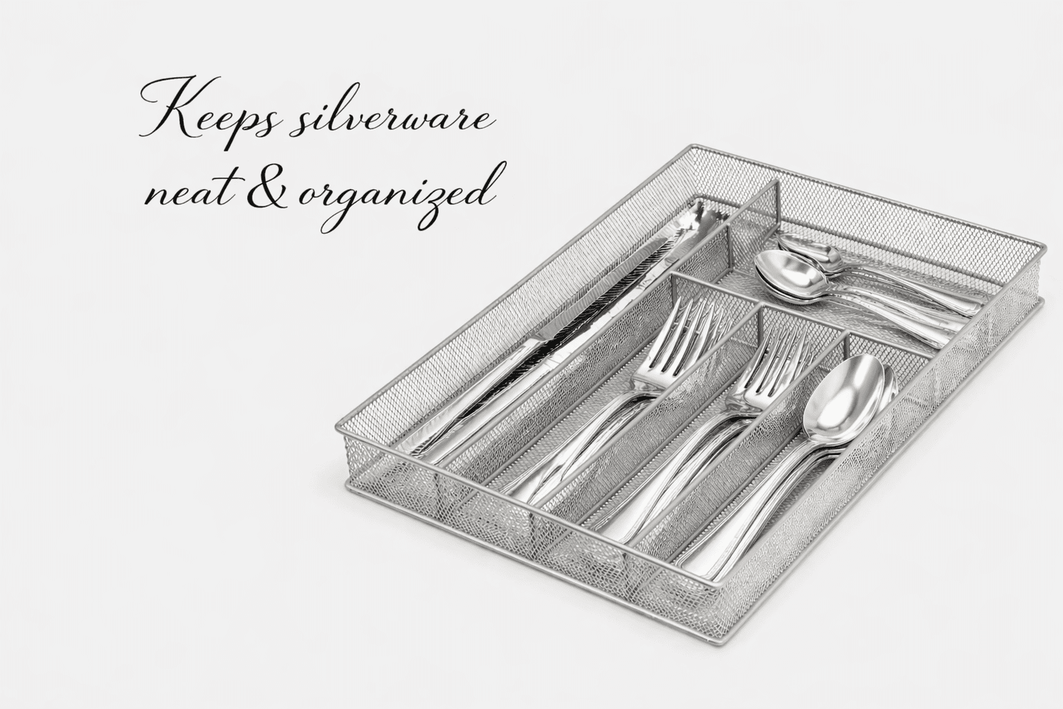 YBM Home Wire Mesh Silver Drawer Organizer for Silverware and Gadgets