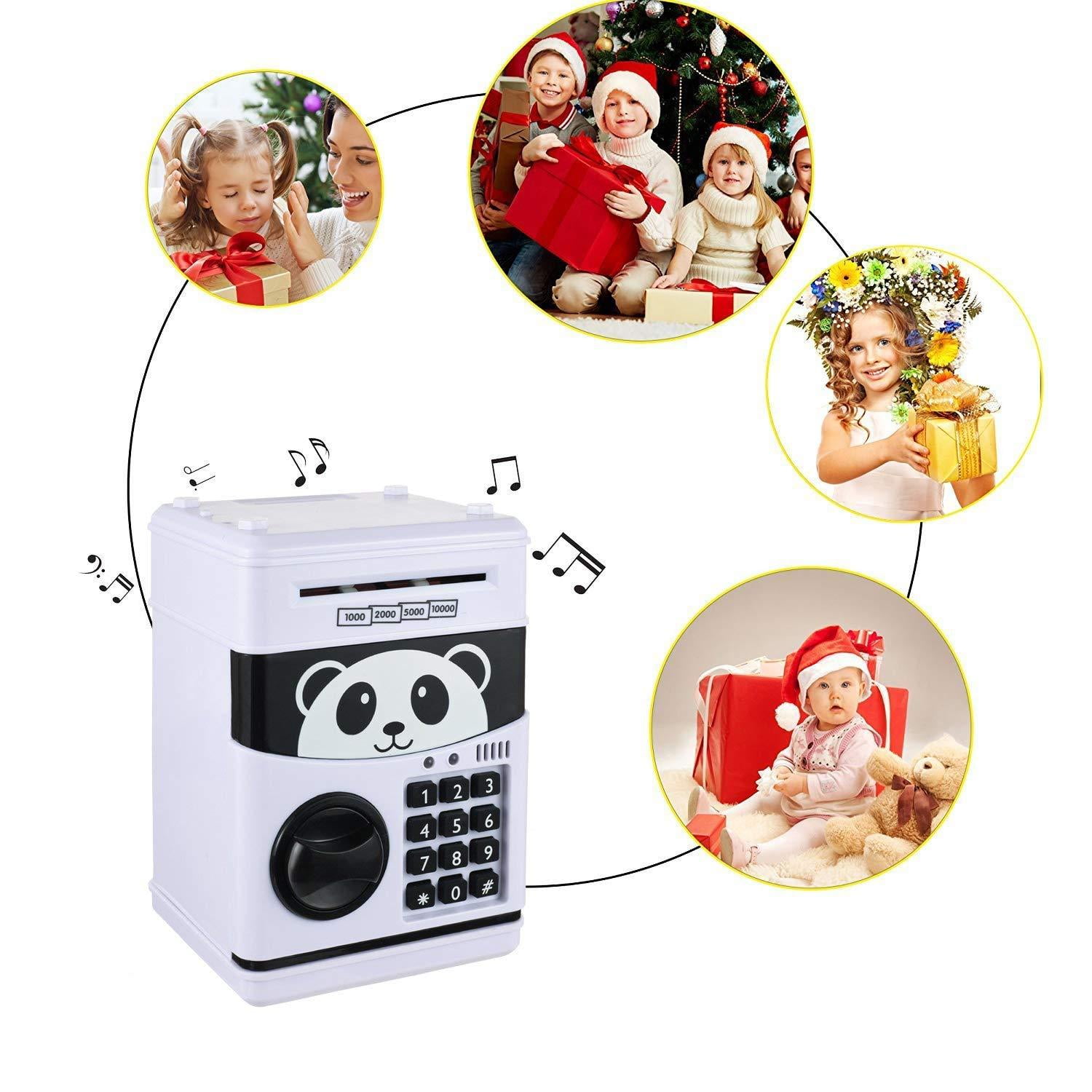 Barelove White Cartoon Piggy Bank Cash Coin Can Password Electronic Money Bank Safe Saving Box ATM Bank Safe Locks Panda Smart Voice Prompt Money Piggy Box