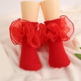 thumbnail image 2 of OOOUM Girls Tulle Ruffle Socks Stretchy Kids Ankle Socks Cute Ruffle Socks Dress Party Daily Wear Red 1-3 Years, 2 of 4