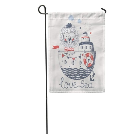 SIDONKU Adorable Cute Lion Sailor Ship Cartoon Baby Celebration Greeting Garden Flag Decorative Flag House Banner 28x40 inch