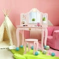 thumbnail image 3 of Gymax Ensemble Table de Maquillage et Chaise Coiffeuse Princesse et Miroir Tri-Pli Rose, 3 of 10