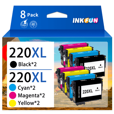 220XL Ink Compatible for Epson 220 Ink Cartridges for Printers for Epson Ink 220 (Black Cyan Magenta Yellow, 8-Pack)