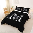thumbnail image 2 of Erosebridal Checkered Bow Letter M Queen Comforter Set for Girls, Black White Ribbon Bedding Comforter Set, Black Reversible, 3 Pieces, 2 of 6
