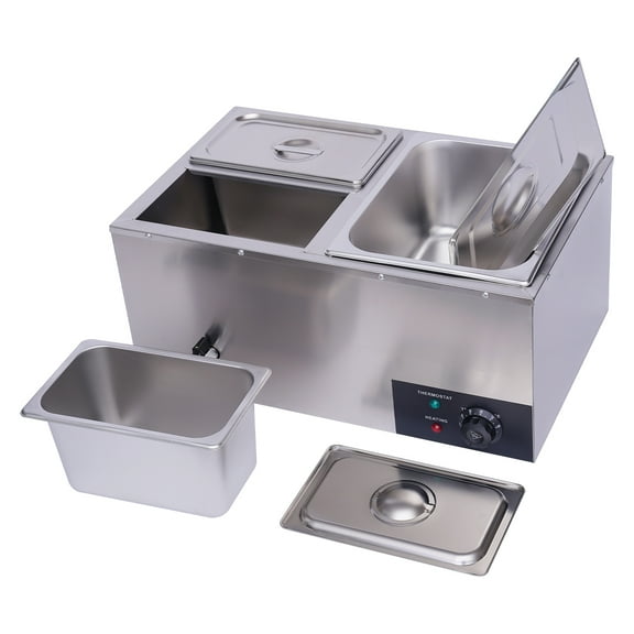 3-Pan Electric Buffet Server Food Warmer, Stainless Steel Commercial Food Warmer Soup Warmer with Lids Silver
