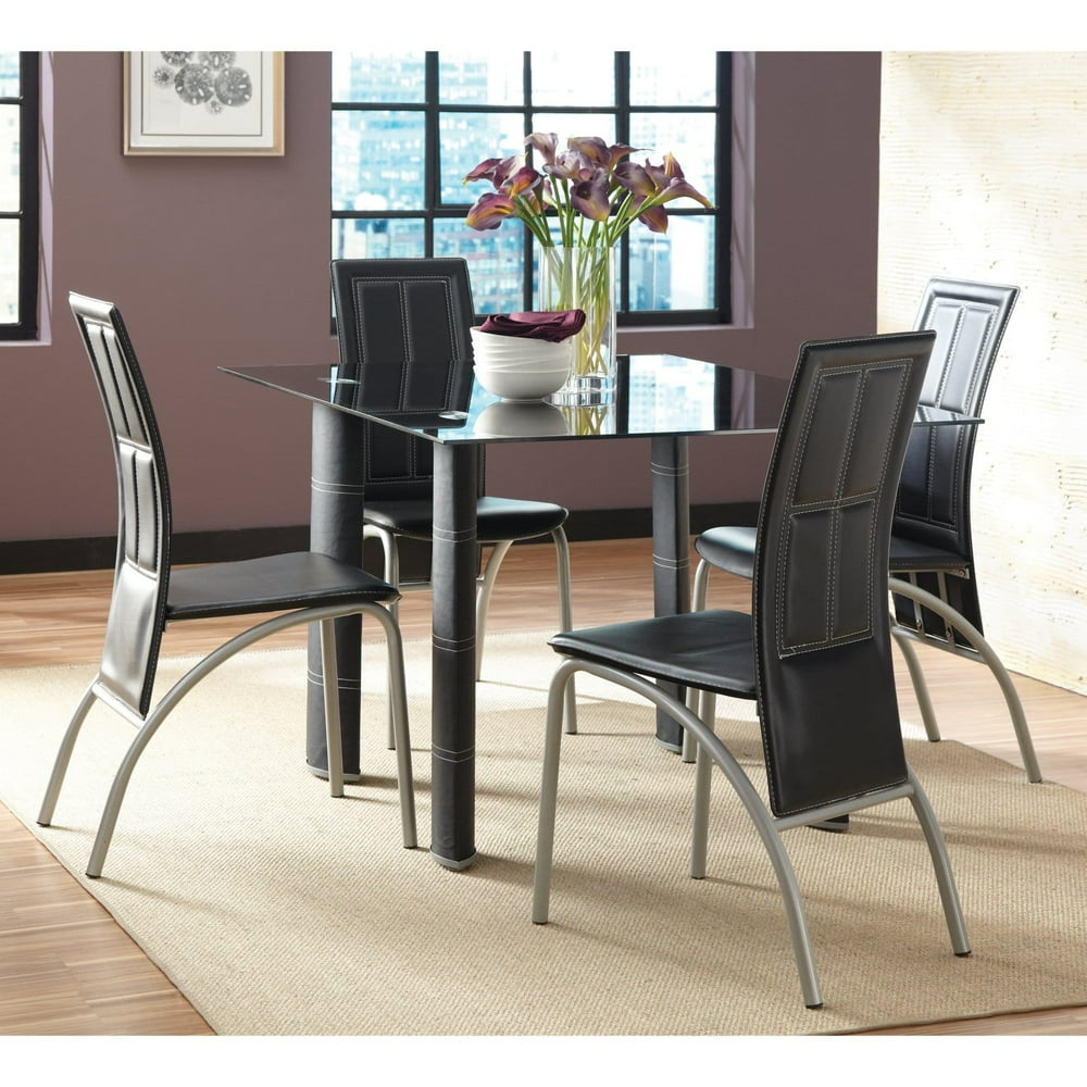 Steve Silver Calvin 5 Piece Glass Dining Table Set Black