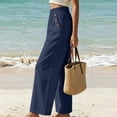 thumbnail image 7 of VEKDONE Lounge Pants for Women Cotton Elastic High Waist Palazzo Pants Button Decorative Straight Leg Trousers Summer Loose Fit Comfy Wide Leg Pants with Pockets Navy XXXL, 7 of 7