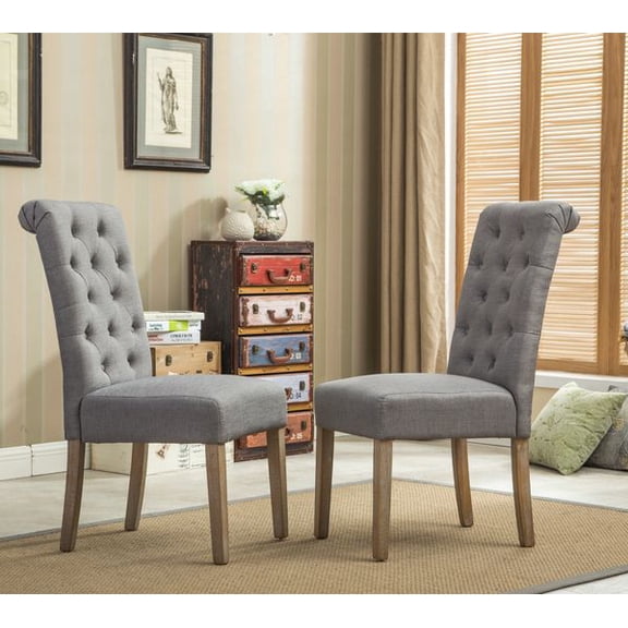 Habit Solid Wood Tufted Parsons Dining Chair, Set of 2, Grey