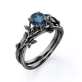 thumbnail image 4 of JeenMata Leaf and Vine - 0.5 TCW Round Cut London Blue Topaz - Solitaire Wedding Ring Set - 18K Black Gold Plating over Silver, 4 of 6