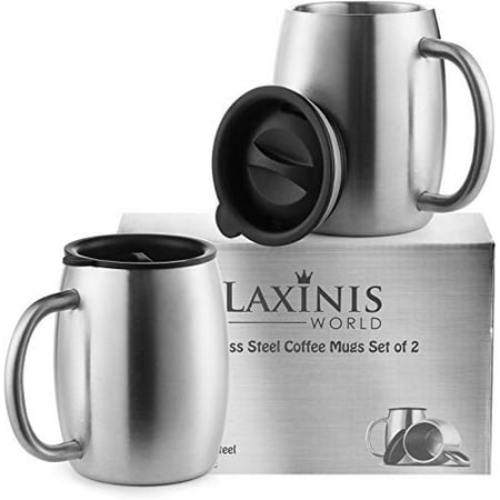 

Stainless Steel Coffee Mugs with Spill Resistant Lids 14 Oz Double Walled Insulated Coffee Tea or Beer Cups Set of 2