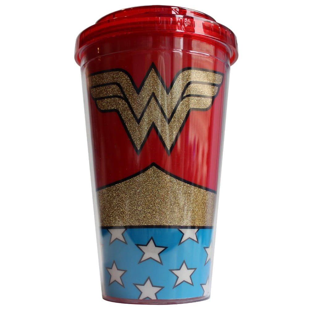 Wonder Woman Uniform Flip Straw Water Bottle DC Comics Logo Lunch 