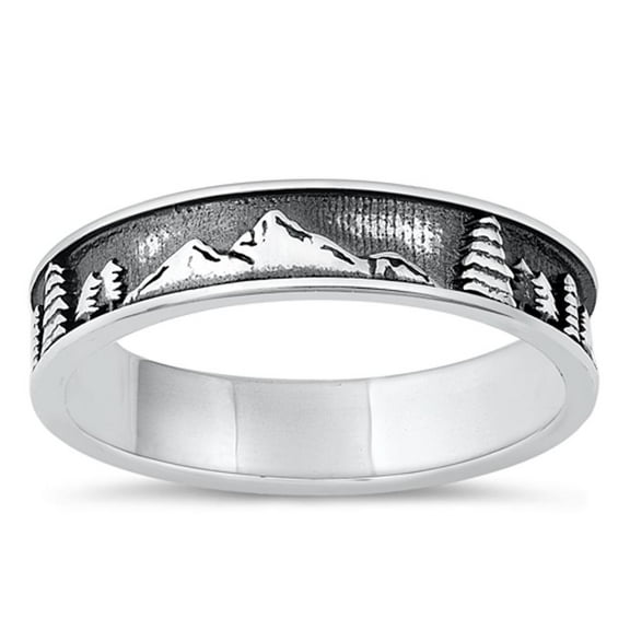 Oxidized Mountain Trees Nature Ring .925 Sterling Silver Band Jewelry Female Male Unisex Size 10