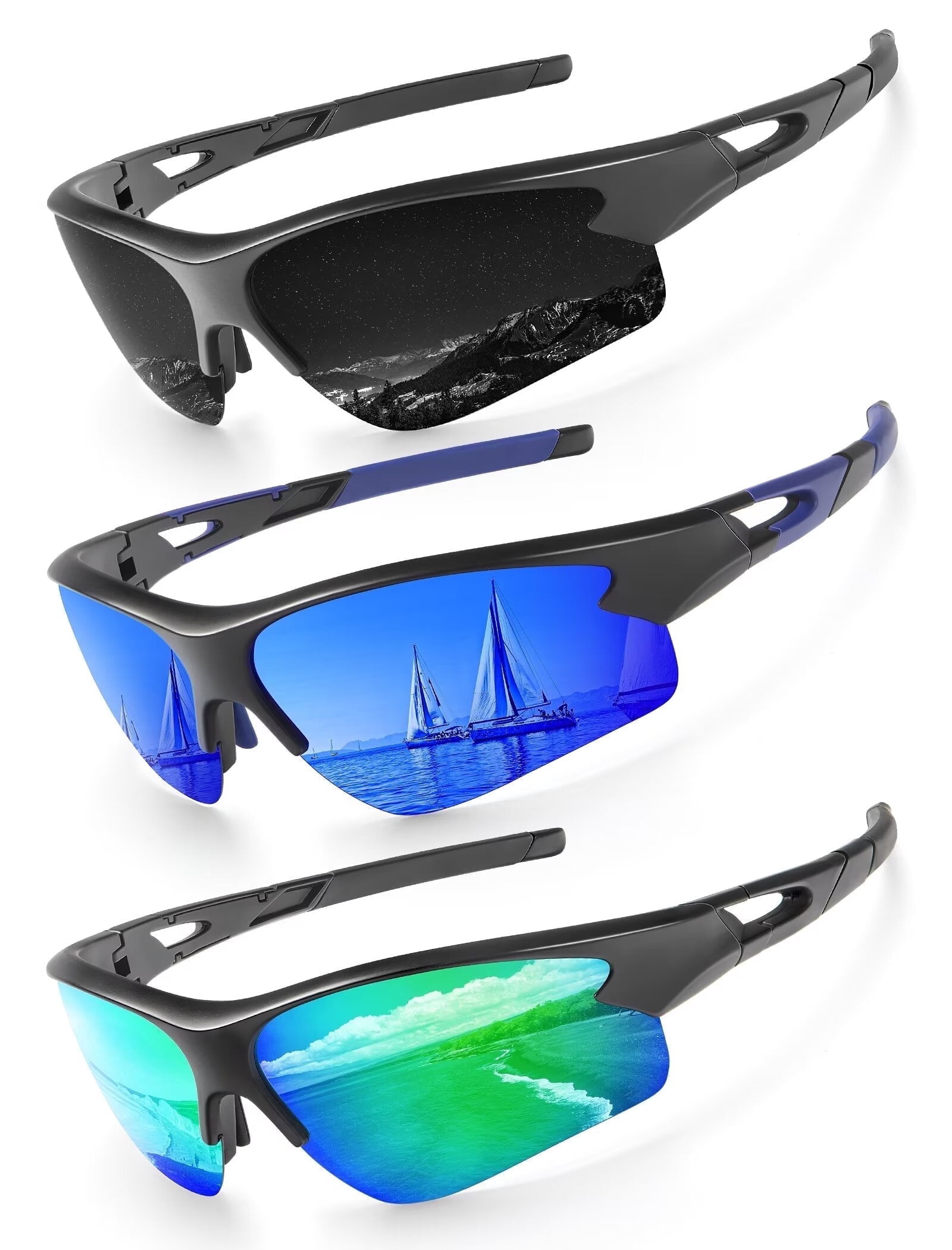 Sports Sunglasses for Men, Polarized Sun Glasses for Men Women Youth Baseball Softball Cycling Running Sunglasses with UV Protection