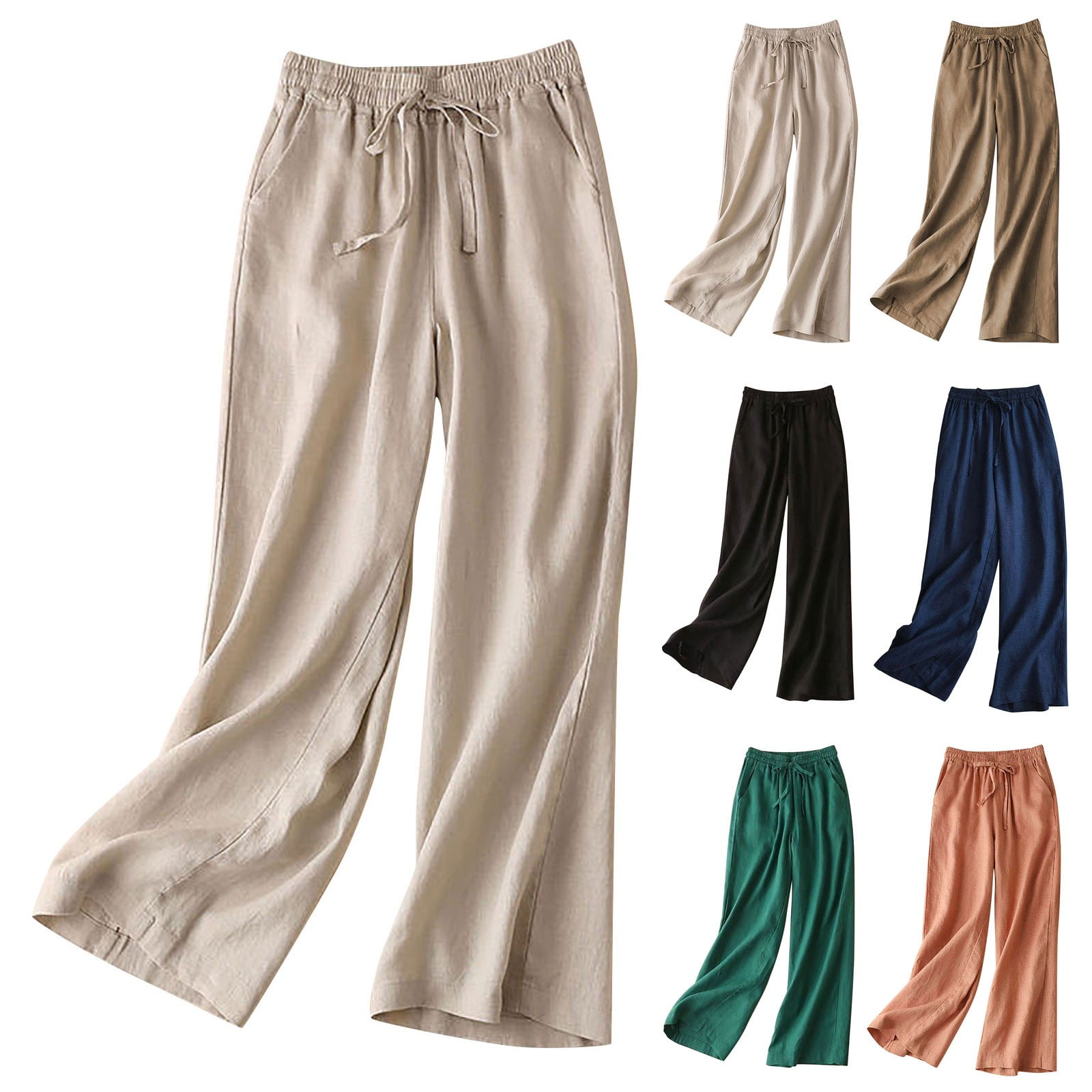 FNFYFH Clearance Wide Legs Pants for Women Drawstring Elastic
