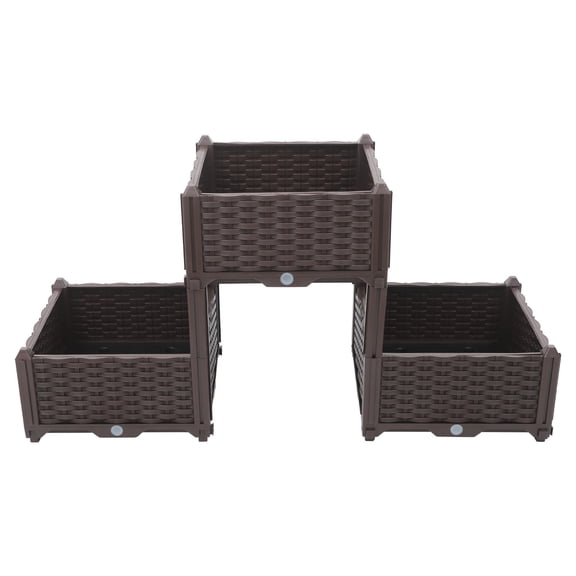 FOGGBET 3-Tier Raised Free Standing Garden Bed Planter Box - 44.5" Brown Plastic Stackable Planter for Vegetables/Flowers w/Drainage Holes
