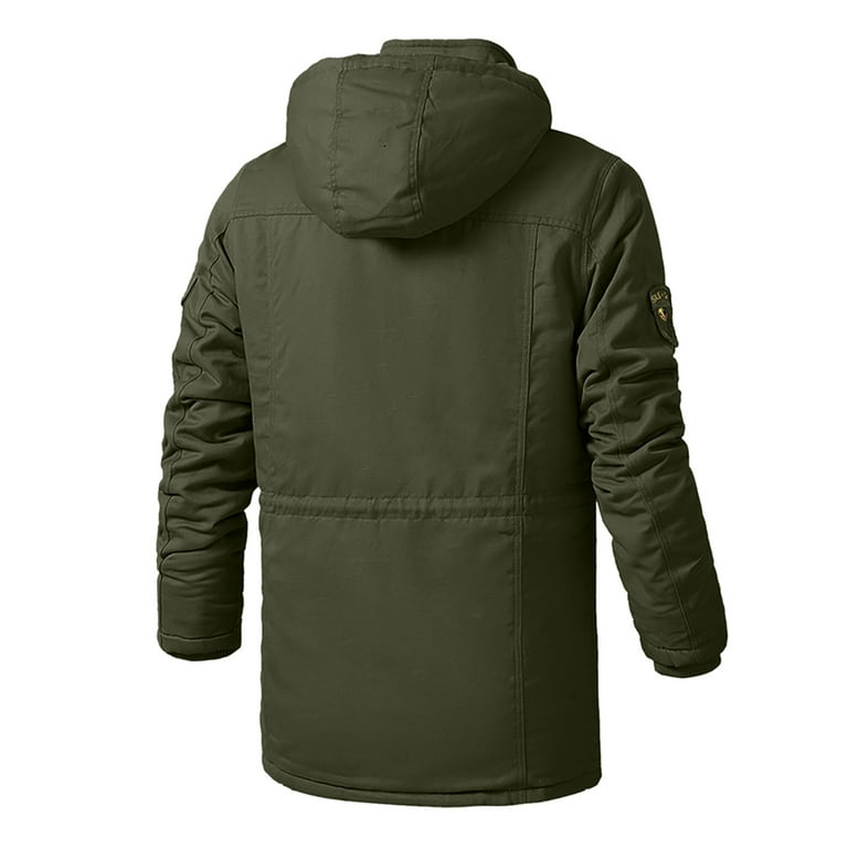 GWAABD Men s Jackets Lightweight Cotton Quilted Jacket Winter Warm Puffer Padded Coat with Hooded Pockets Full Zip Solid Color Outerwear Army Green