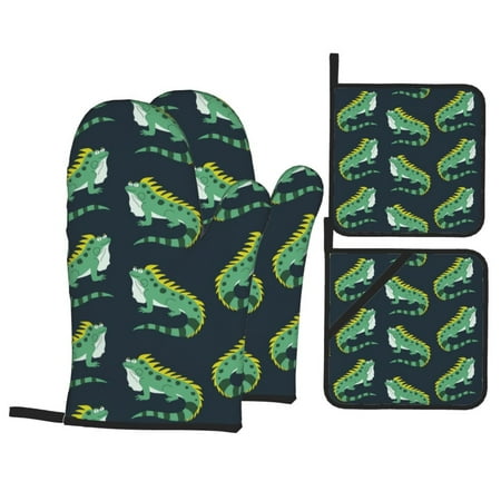 

Oven Mitts and Pot Holders 4 Piece Funny Cute Lizard Green High Heat Slip Resistant Oven Mitt and Trivets Set Kitchen Oven Glove Pot Holders for Cooking Baking Grilling