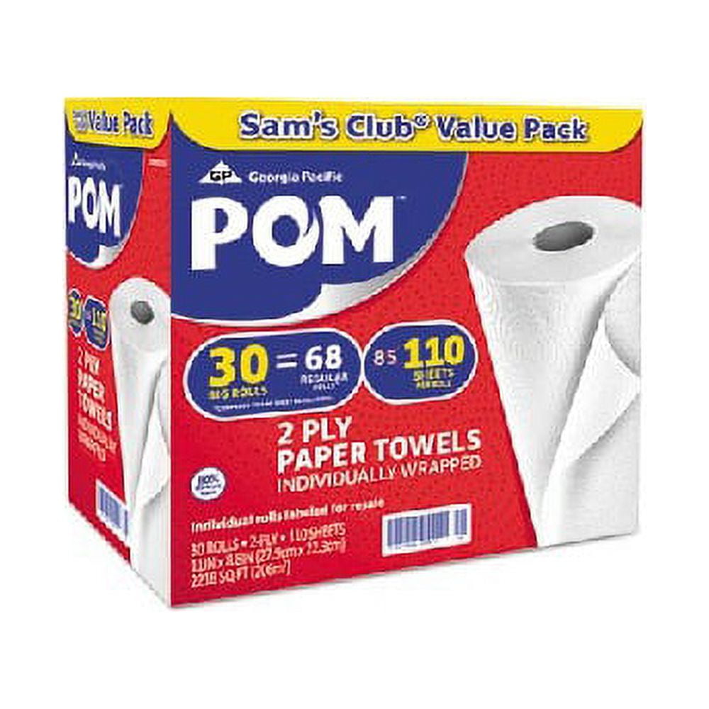 POM&trade; Perforated Paper Towels by Georgia-Pacific, White, 110 sheets, 30 rolls
