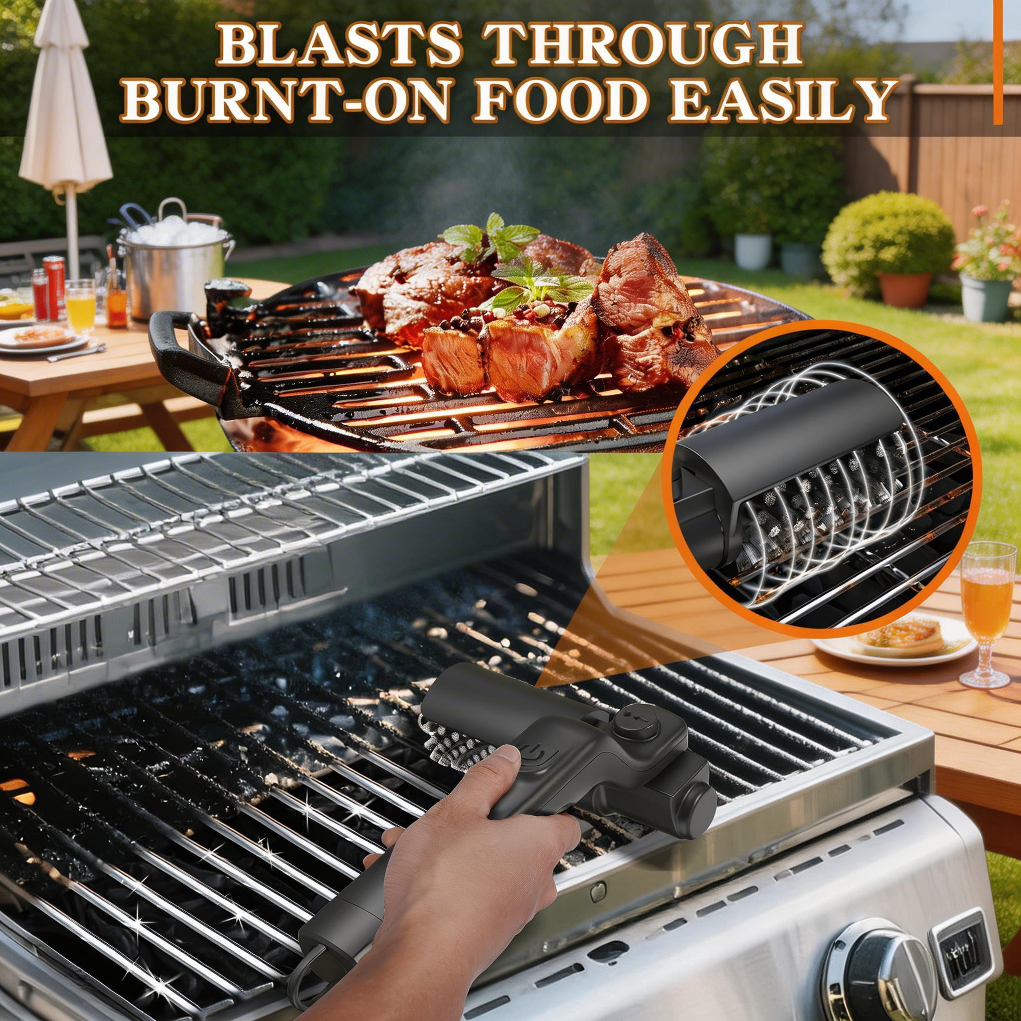 Drayvorx Electric Grill Brush, High Torque BBQ Cleaner,3-Speed Modes, Type-C Rechargeable Clean Tool, Steel Bristles for Porcelain,Cast Iron Etc.