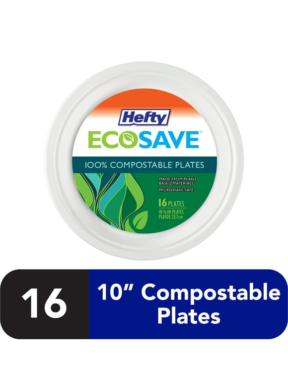 Hefty ECOSAVE Compostable Paper Plates, 10 1/8 Inch, 16 Count