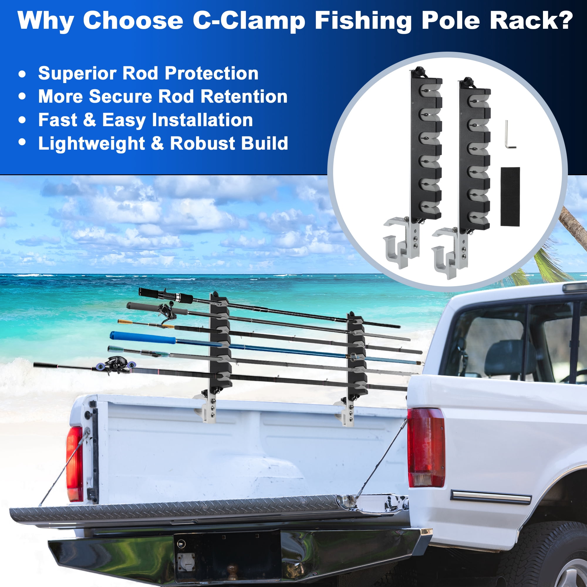 Unique Bargains Fishing Rod Holder with C-Clamp Mount Black Silver Grey