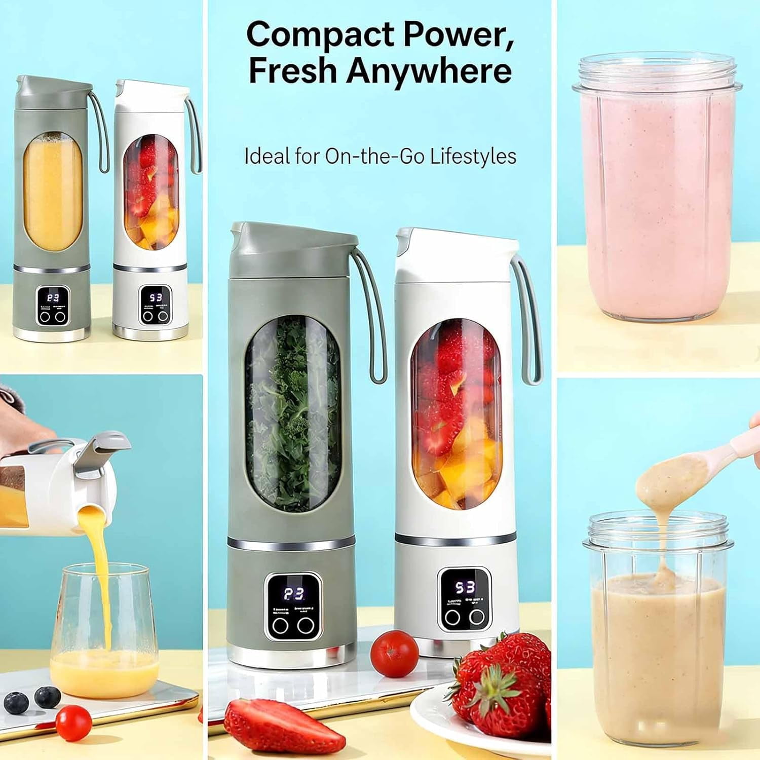Portable 16oz Wireless Juicer, Digital Blender Cup for Smoothies (7.4V)